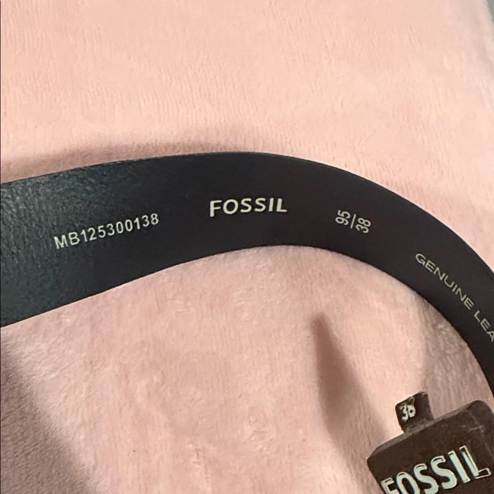 Fossil Dark Leather Belt with Silver Buckle